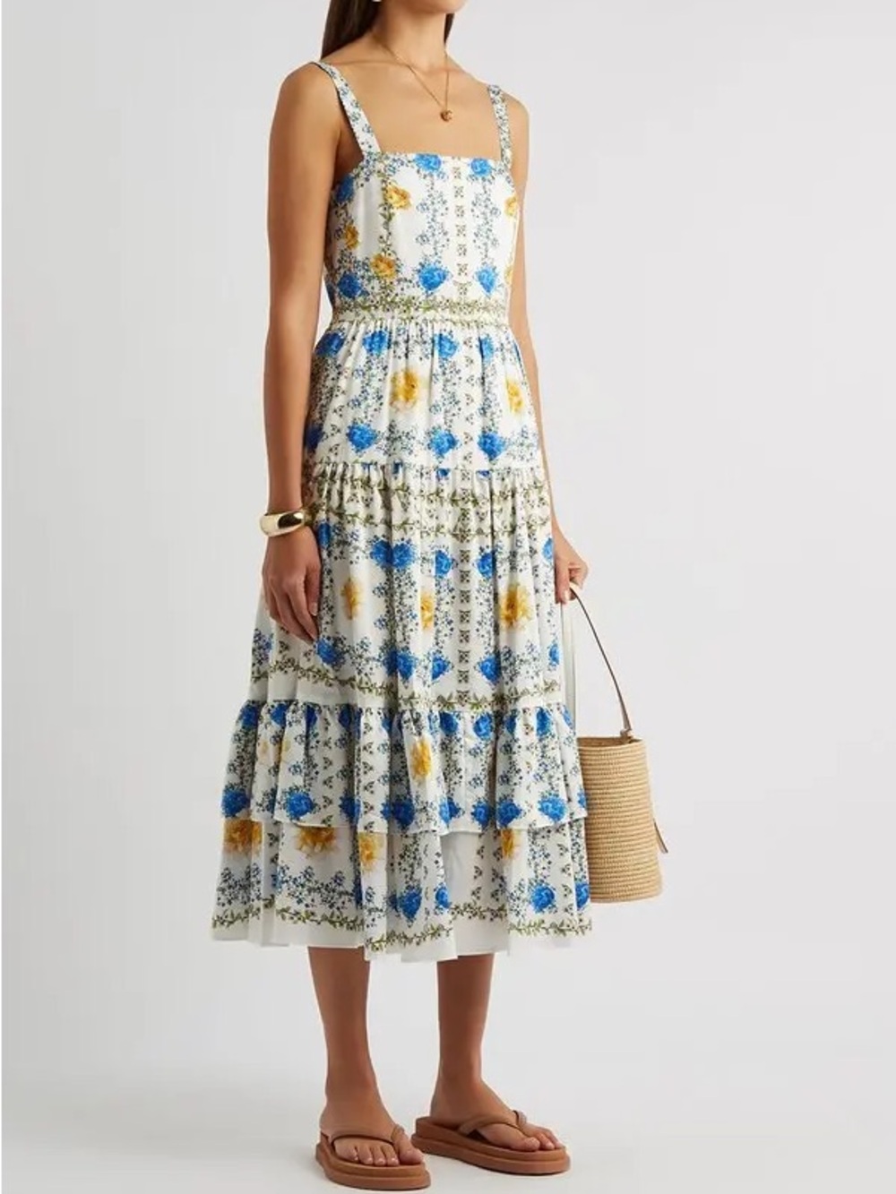 Borgo De Nor Daniela floral midi dress in peony placement blue NWT